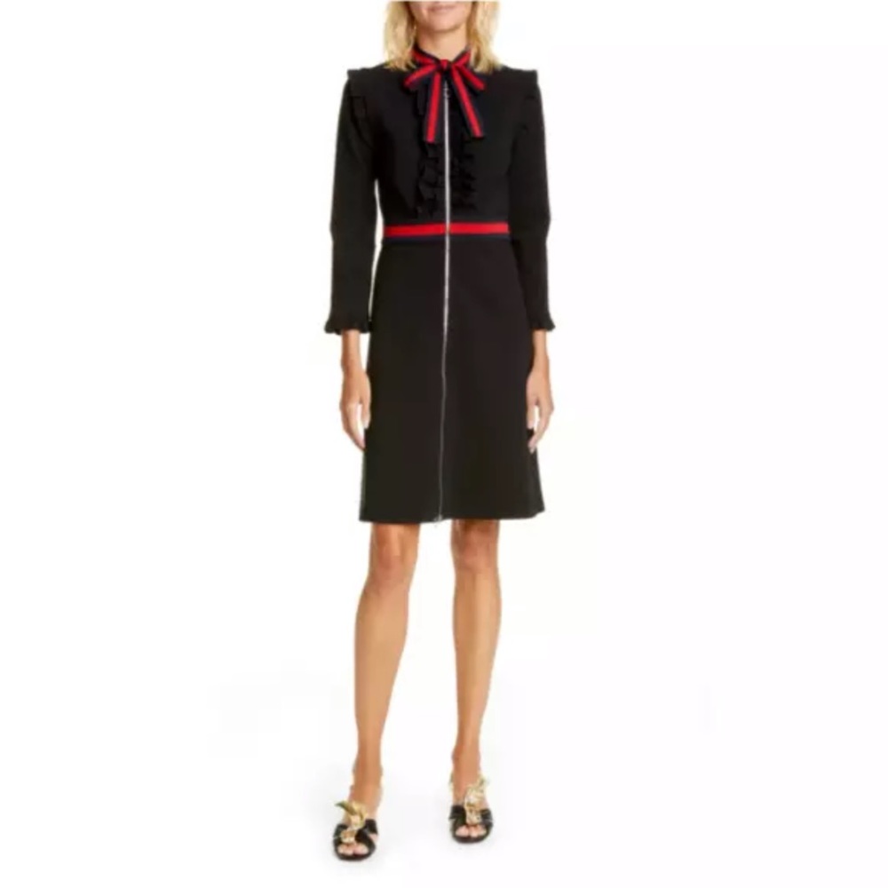 GUCCI Grosgrain Ruffle Bolo Pussybow Cady Dress S - Picture 3 of 13